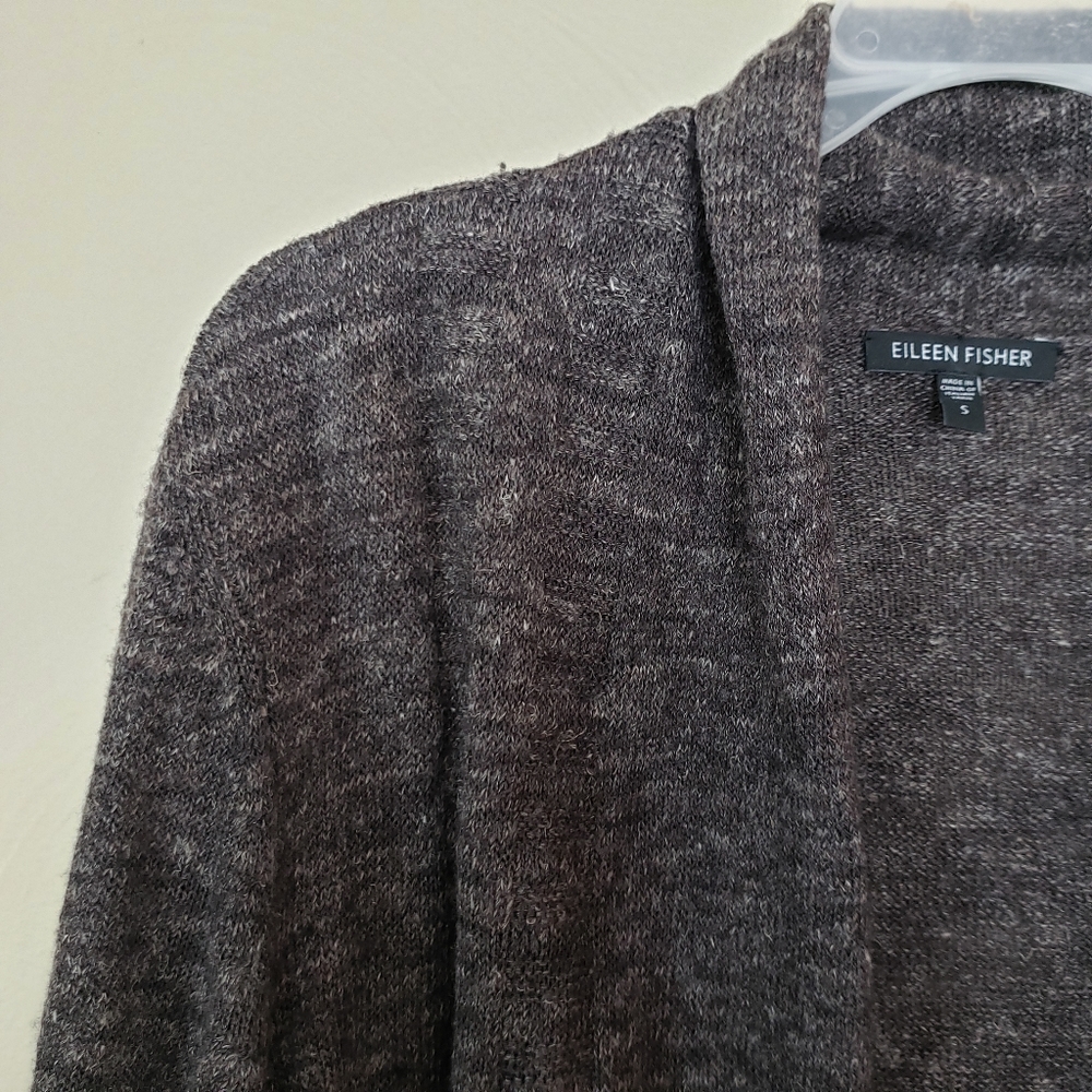 Eileen Fisher Marled Gray Open Front Knit Cardigan - Size Small - Picture 4 of 9